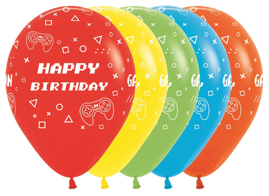 Balony Happy Birthday Game On Fashion Mix 30cm 25szt