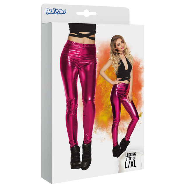 Metaliczne różowe legginsy L-XL