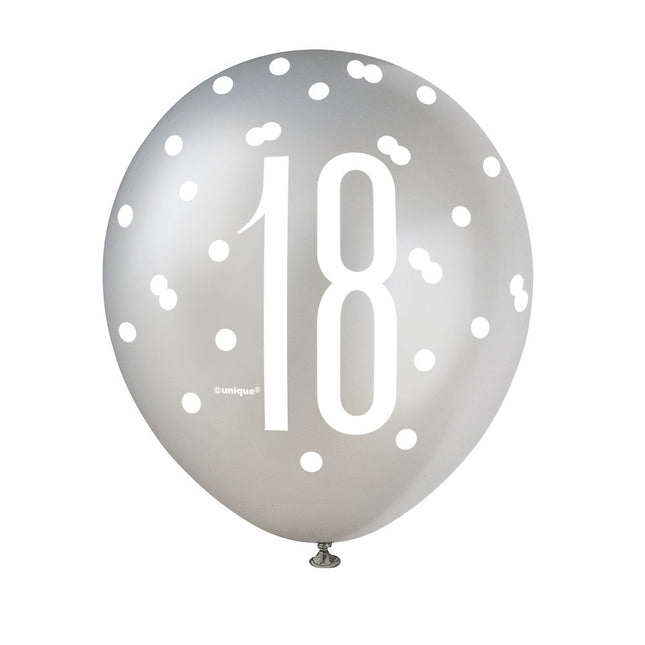 Balony 18 lat Kropki Czarne 30cm 6szt