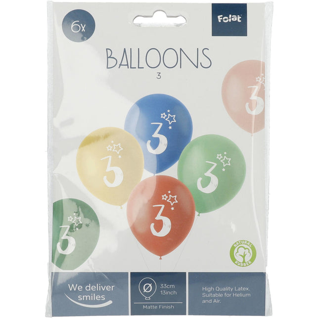 Balony 3 lata kolorowe 33cm 6szt