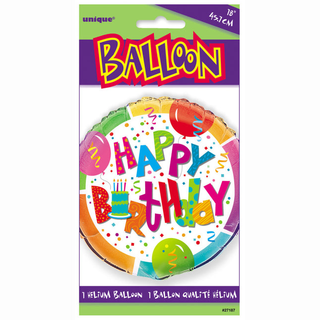 Balon helowy Happy Birthday Cake okrągły 45cm pusty