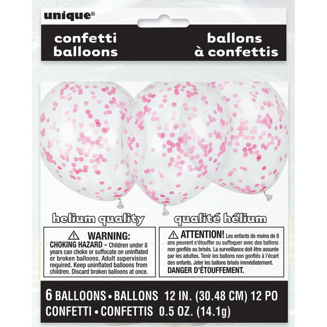 Balony konfetti różowe 40cm 6szt