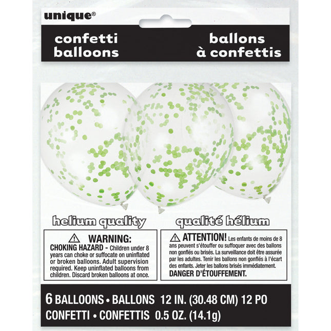 Balony Confertti Lime Green 40cm 6szt