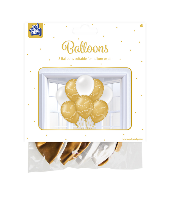Balony Gratulacyjne Złote Białe 30cm 6szt