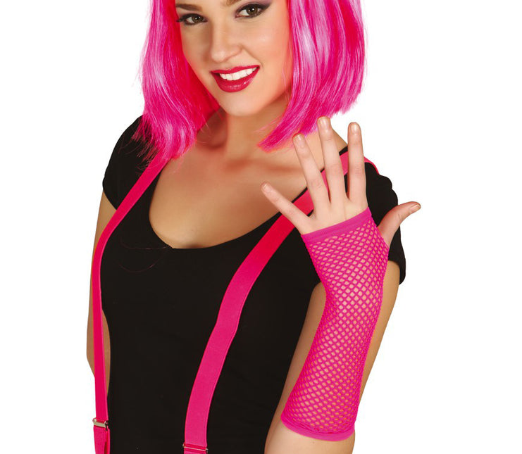 Rękawiczki Fishnet Neon Fuschia