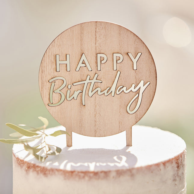 Happy Birthday Cake Topper Wood 18cm