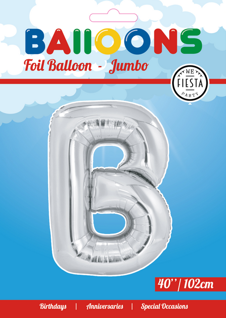 Balon foliowy litera B srebrny XL 102cm pusty