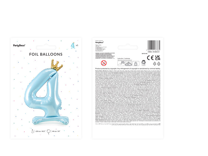 Balon foliowy figura 4 jasnoniebieski standardowy pusty 84 cm