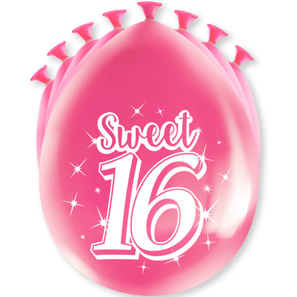 Balony Sweet 16 16 lat różowe 30cm 8szt