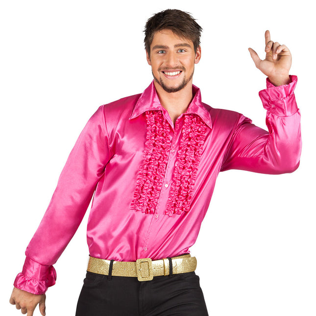 Bluzka z falbanką męska różowa