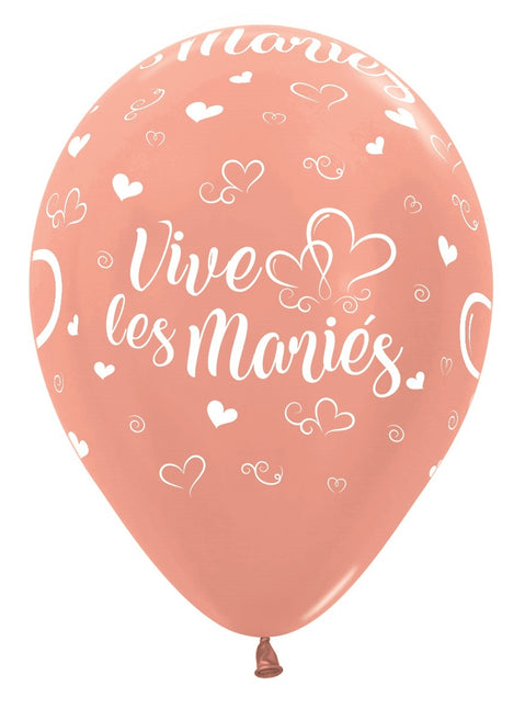 Balony Vive Les Maries Hearts Metallic Rose Gold 30cm 25szt