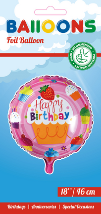 Balon helowy Happy Birthday Cupcakes 45 cm pusty