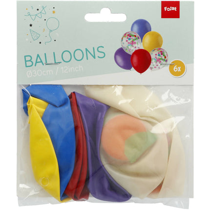 Kolorowe balony z konfetti 30 cm 6 szt.