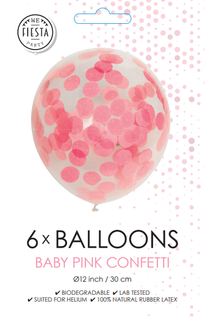 Balony konfetti jasnoróżowe 30cm 6szt