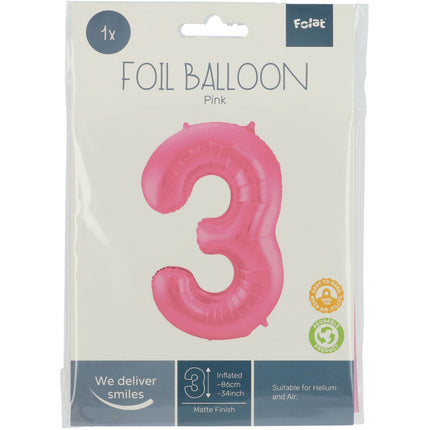 Balon foliowy Figurka 3 Matt Pink XL 86cm pusty