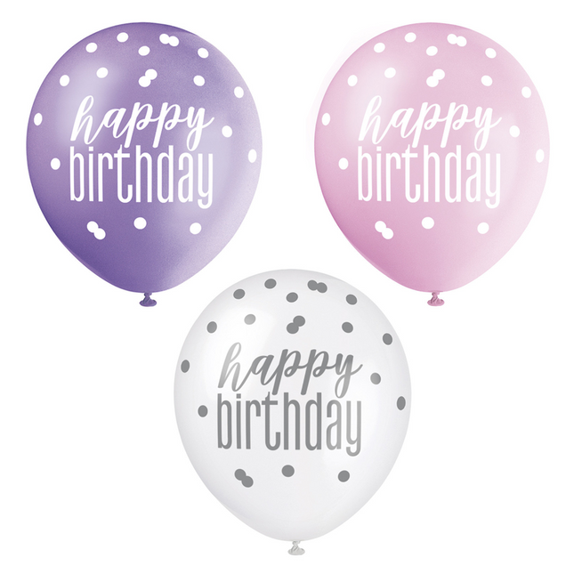 Balony urodzinowe Happy Birthday Dots 30cm 6szt