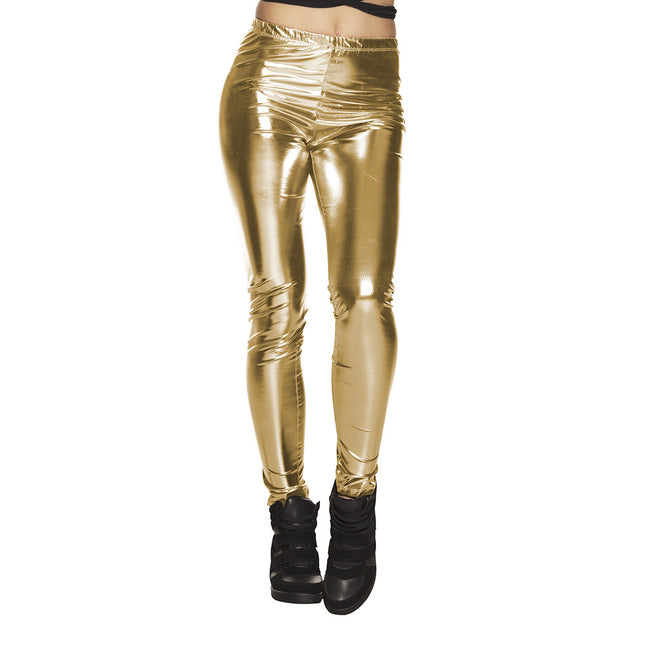 Metaliczne złote legginsy L-XL