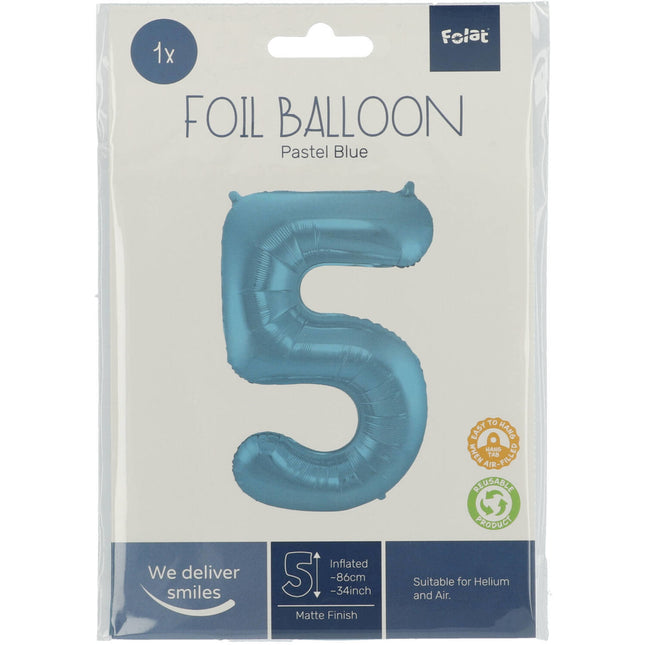 Balon foliowy Figurka 5 Pastel Blue XL 86cm pusty