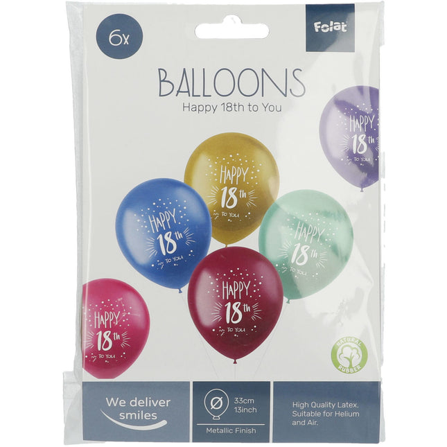 Balony 18 lat Szczęśliwej 18-tki 33cm 6szt.