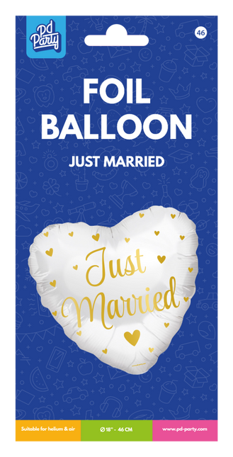 Ślubny balon helowy Just Married pusty 45 cm