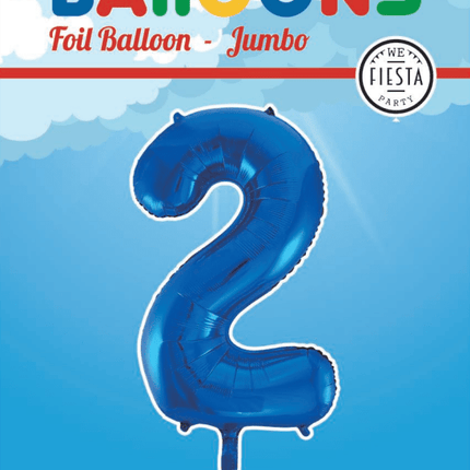 Folie Ballon Cijfer 2 Blauw XL 86cm leeg - Partywinkel - 5712735007173