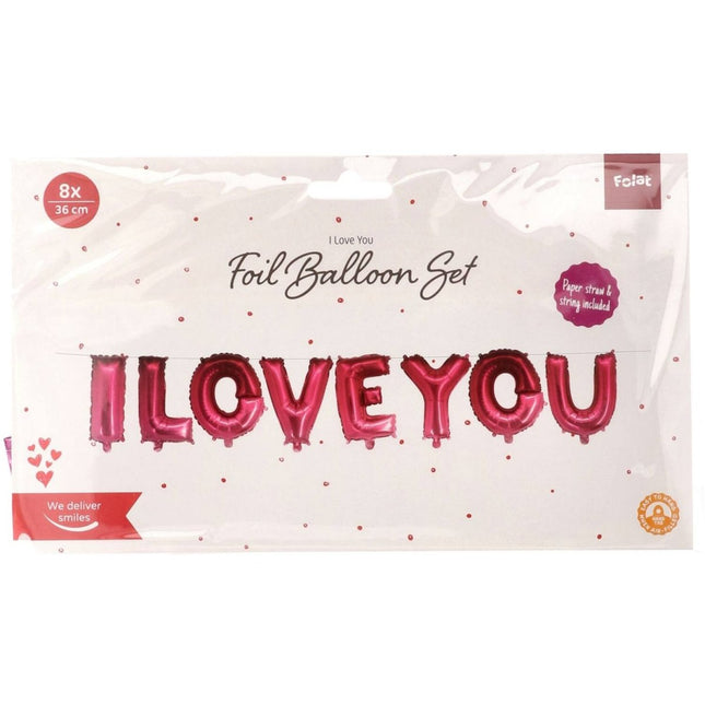 Folieballonnen 'I Love You' Roze 36cm - 8 stuks - Partywinkel - 8714572248822