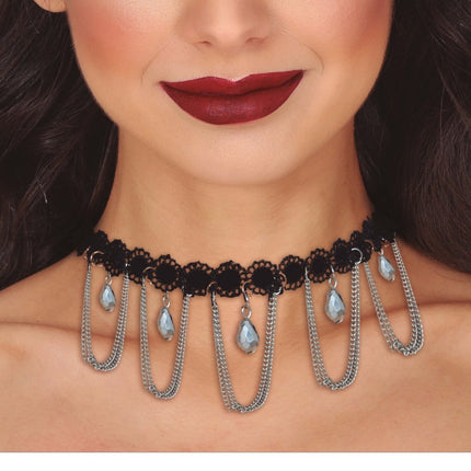 Halloween Ketting Zilver Choker - Partywinkel - 8434077268216