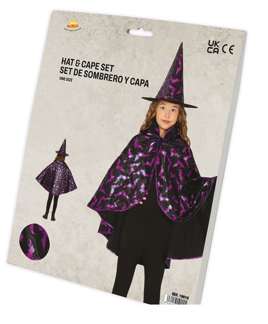 Halloween Verkleedset Kind Heksen Cape En Hoed 50cm - Partywinkel - 8434077190104