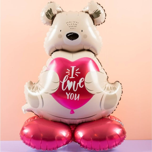 Staande Folieballon - Ombre Love - Bruine beer "I love you" - 66 cm - Partywinkel - 8714572637954