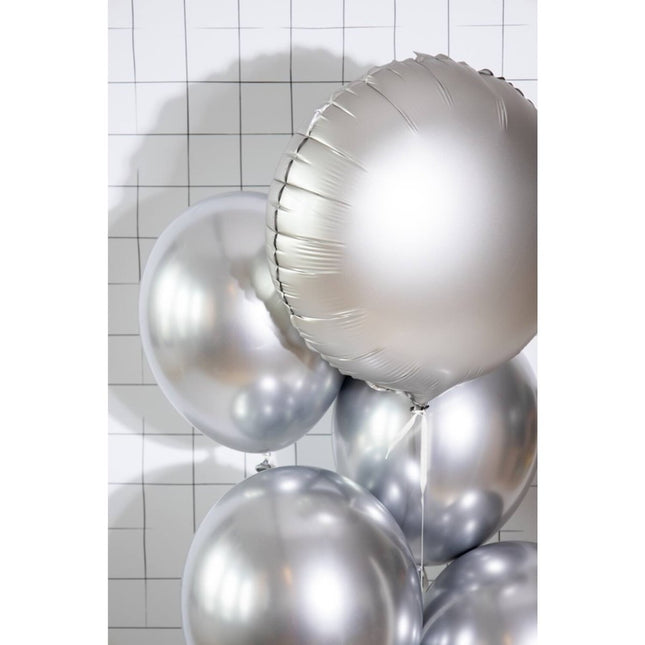 Zilveren Helium Ballon Rond Leeg 45cm - Partywinkel - 8714572106177